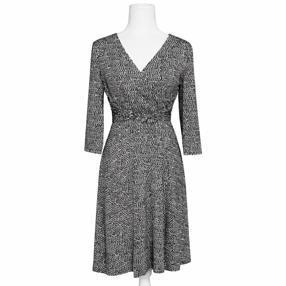 Black Label Evan-Picone Midi Dress Size 8 Black White Career Wrap Style - Picture 2 of 5